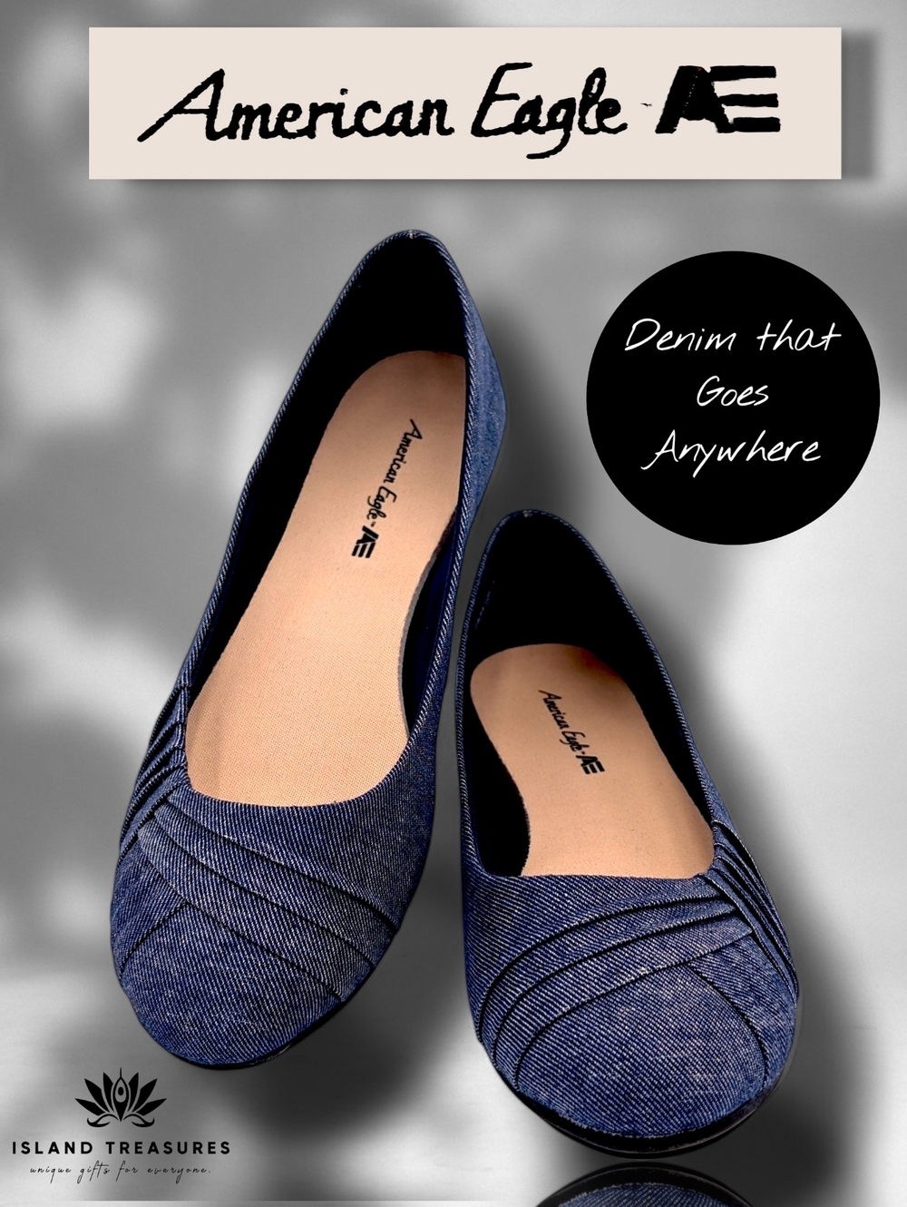 American Eagle Women's Size 7.5 Denim Pleated Ballet Flats Round Toe Slip-Ons